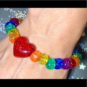 Rainbow Kandi Beaded Bracelet with Heart Charm